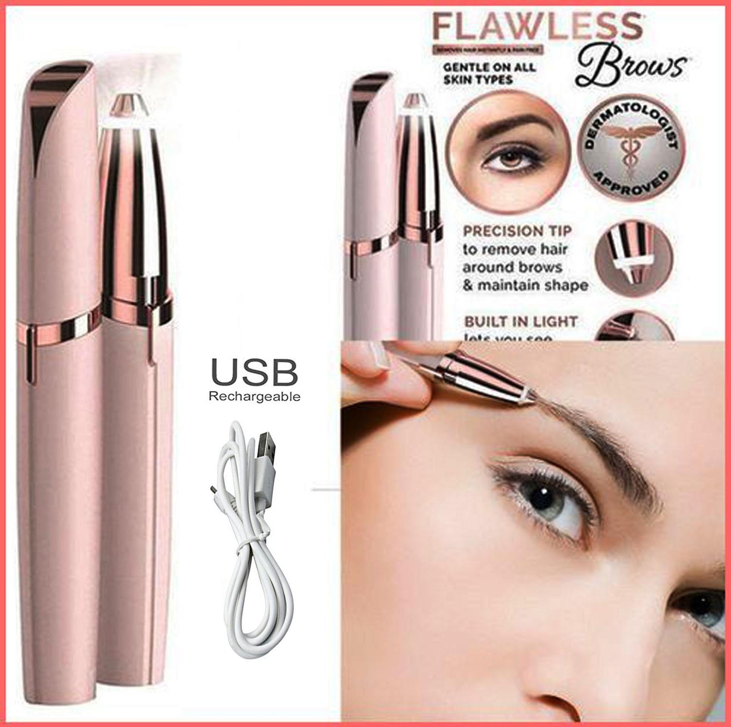 Rechargeable Flawless Eyebrow Hair Remover Eyebrow Trimmer Pen Electric Shaver For Women Face